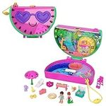 Polly Pocket Watermelon Pool Party Compact, Watermelon Scent, 12 Pop and Swap Toy Accessories, 2 Polly Pocket Dolls, Toys for Ages 4 and Up, One Polly Pocket Playset, HCG19