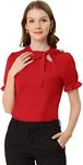 Allegra K Women's Bow Tie Neck Shirts Elegant Office Short Sleeve Blouse Top Red Medium