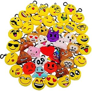 JZK 45 x Mini llavero de emoticono de felpa 5cm amarillo pequeña cara sonriente mochila llavero para niños adultos regalos de fiesta de cumpleaños obsequios recuerdo, rellenos de bolsas de fiesta