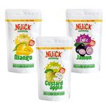 NUICK Combo of Freeze Dried Mango Chunks, Custard Apple Chunks and Jamun | 23g x 3 | 100% Natural fruit, No Preservative, No Added Sugar, Not Frozen | Nutritious and Crunchy Snacks