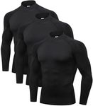 Odoland 3 Pack Mens Long Sleeve Compression Shirts, Mock Turtleneck Shirts, Active Workout Cool Dry Athletic Base Layer Top, Black/Black/Black, L