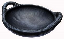 VILLAGE KRAFT Unglazed Organic Crafts Potter Wheel, Clay Pots,Cookware,Earthen Kadai,Mud Handi,Hot Case,Curry/Biryani Pot,Deep Burned,Mitti Ke Bartan for Cooking & Serving - 2 L - 1 Pc - Black