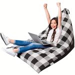 Stuffed Animal Bean Bag Storage - Machine Washable Bean Bag Chair for Kids - Extra Large Cover for Stuffing with Plush Toys, Pillows, Soft Items - Stuffed Animal Holder for Boys & Girls - Gingham