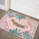 Aldopein Bengal Tiger Rugs, 2x3 Faux Wool Tropical Pink Boho Throw Rugs for Bathroom Kitchen Small Indoor Entryway Rug Modern Vintage Distressed Indian Accent Floor Mat Non-Slip Washable