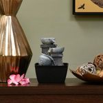 @Home by Nilkamal Decorative 3 Pots Polyresin Water Fountain for Home Decoration, Office, Table Decor and Gifting in Grey and Black