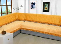 Fashion Throw FauXFur Sofa Cover, For Living Room, Sofa Slipcovers, Furniture Cover (Yellow With Frill, L-Shape (3+3) + Back)