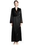 Bella Babe by SK Luxury Long Robe for Women | Premium Satin Robe | Night Robe | Nightdress | Robe Dress | Thick Satin | Long Kimono | Soft Fabric (L, Black)