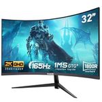 Gawfolk 32 inch Curved QHD (2560 * 1440) Gaming Monitor 2K 165Hz Computer Screen, Frameless 1800R Curved Computer Display Screen ，100% sRGB,with FreeSync，VESA Compatible