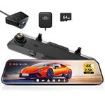 WOLFBOX Rear View Mirror Camera:Mirror Dash Cam Front and Rear 4K+2.5K for Car with 12" Full Touch Screen, Waterproof Backup WDR Camera, Night Vision, G-Sensor, Parking Assist,Included 64GB Card & GPS