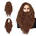 EUPSIIU Mens Wigs Curly Fluffy Wig and Moustache Cosplay Halloween Character Costume Brown Wig Beard Fancy Dress Costume Layered Curly Fake Wizard Wig Adult Christmas Cosplay Party Wig(Brown)