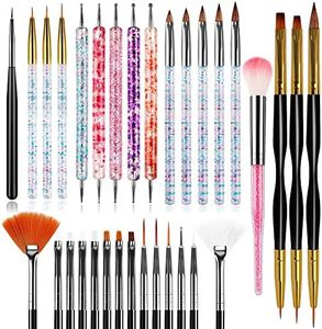 32pcs Nail Art Brushes,Acrylic Nail Brush,Nail Brushes For Nail Art,Nail Art Dotting Tool Set,Nail Art Tool Set,Nail Art Liner Brush,Nail Dust Brush,Nail Drawing Pens For Beginners And Salon Home Use