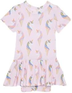 Posh Peanut Baby Short Sleeve Twirl Skirt Bodysuit - Infant Girl Clothes - Viscose from Bamboo (0-3 Months) Unicorn Ice Cream
