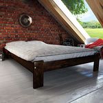 Nodax New Double Bed Frames – Solid Pine Wooden Bed Frame for Adults, F15 Easy Assemble Bed with Sturdy Slats & Extra Four Supportive Legs, Comfortable Bedroom Furniture | 135 x 190 cm (Walnut)