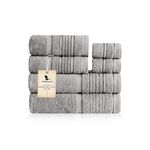 GOTS Certified Turkish Cotton Towel Set; 6-Piece Collection of Luxuriously Soft and Absorbent Towels for Bathroom Decor, Includes 2 Large Bath Towels, 2 Hand Towels, and 2 Washcloths, (Silver Gray)