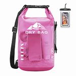 HEETA Waterproof Dry Bag for Women Men, Roll Top Lightweight Dry Storage Bag Backpack with Phone Case for Travel, Swimming, Boating, Kayaking, Camping and Beach, Transparent Rose Red, 30L