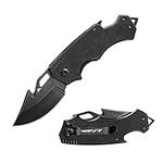 FLISSA Mini Folding Pocket Knife, 2.5-Inch Stainless Steel Drop Point Blade, EDC Pocket Knives for Men with Bottle Opener and Glass Breaker (Black)