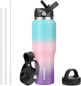 40 oz Insulated Water Bottle with Straw fit in Car Cup Holder(Cold 48 hrs, Hot 24 hrs) Drinking Bottle with Straw Lid, Spout Lid and Flex Cap Leakproof Travel Thermo Mug,Mint - Pink - Purple