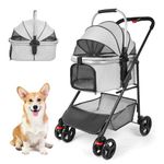 Pet Stroller Premium 3-in-1, Dog Pram for Small Dogs Medium Dogs 15kg Folding Lightweight Dog Stroller with Detachable Carrier &Cup Holder