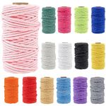 15 Rolls Colourful Macrame Cord, 3mm x 492 Yards Polyester Cotton Macrame Cord Rope Bulk, 4 Strand Twisted Soft Macrame Twine String for DIY Crafts Knitting Wall Hanging Plant Hangers Arts (15 Colors)