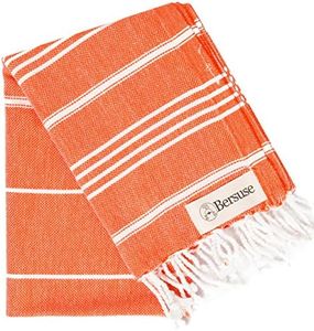 Bersuse 100% Cotton Anatolia Turkish Hand Towel, 23 x 43 Inches, Dark orange