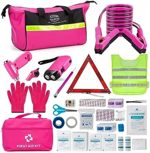 CALBEAU Car Emergency Kit for Women, Pink Emergency Roadside Assistance kit with Pink Car Safety Kit, Thoughtful Car Accessories Ready for New Drivers and Adventurers