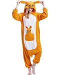 QUERITU Adult Onesie Pajamas - Unisex Halloween Animal Cosplay Costume Sleepwear - Comfy One-Piece Suit for Men & Women, Kangaroo, X-Large