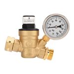 RV Water Pressure Regulator, Brass Lead-free Adjustable RV Water Pressure Reducer with Gauge for Camper Travel Trailer