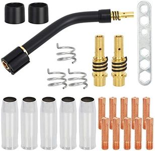 BIGKASI 24PCS Boquillas Consejos de Contacto, Tubos de Contacto, Boquillas/Soportes de Puntas de Contacto/Resortes de Retención/Manguitos Aislantes/Llave/Cuello de Cisne para Soldador MIG MAG MB15
