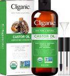 Cliganic USDA Organic Castor Oil, 100% Pure (500ml with Eyelash Kit) | For Eyelashes, Eyebrows, Hair & Skin | Natural Cold Pressed Unrefined Hexane-Free | DIY Carrier Oil | Cliganic 90 Days Warranty