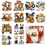 MJartoria 21 Sheets Halloween Theme Vinyl Iron on Decals Patches Fashion Heat Transfer Stickers Appliques for Pillow Covers T-Shirt Jackets Hoodies DIY Decoration Crafts Supplies