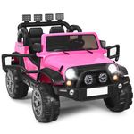 COSTWAY 12V Electric Ride on Car, 2-Seater Battery-powered Truck with Remote Control, LED Lights, Music, Horn, USB/TF/AUX, 4 Suspension Wheels Vehicle Toy for Boys Girls (Pink)