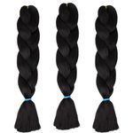 PRAVRAJYA Women Jumbo Twist Braids Hair Extensions - Braiding Box Braid Crochet Braiding Hair 24 Inch 100G/Bundle - 1B Black (Pack of 3)