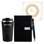 Giftana Personalized Diary with Pen, Coffee Tumbler with Name, 3 in 1 Customized Diary, Pen and Tumbler 510ml Gift Set for Men, Customised Gifts for Husband, Diwali Corporate Gifts for Employee (Black)