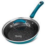 MICHELANGELO 20cm Small Frying Pan, Stone-Derived Non Stick Frying Pan with Lid, 20cm Enameled Frying Pan with Soft Grip Handle, Non Stick Egg Frying Pan with Lid, Blue