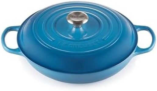 Le Creuset Cocotte peu profonde avec couvercle en fonte émaillée Signature, 30 cm, 3.2 Litres, Bleu de Marseille, 211803020