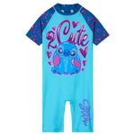 Disney Girls One Piece Swimming Costume, Full Kids Swimsuit - Girls Gifts (Blue/Navy Stitch, 3-4 Years)