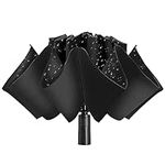 ACEIken Umbrella Reverse Close Folding Windproof Travel Umbrella - Compact and Portable for Easy Carrying with Auto Open-Close - for Men and Women - Black