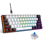 Snpurdiri 60% Mechanical Keyboard Blue Switches, 61-Key Small Compact Gaming Keyboard for Windows Laptop PC Mac (Black White, Blue Switch) (Upgrade)