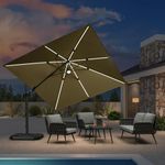 PURPLE LEAF 10' x 10' Patio Cantilever Umbrella Outdoor Square Solar Powered LED Swivel Umbrella Aluminum Offset Umbrella with 360-degree Rotation for Patio Garden Deck Pool, Beige