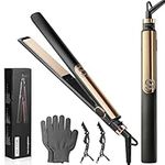 LONGINTO Hair Straightener 2 in 1 Professional Hair Straightener Curler, Tourmaline Ceramic Plates with LCD Display Adjustable Temperature(140°C~220°C), for Short and Long Hair