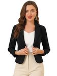 Allegra K Women's Notched Collar Open Blazer Casual Jacket Office Jacket, Black-solid tone, XL