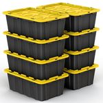 Lifetime Home (8 PACK 12 Gallon Plastic Storage Bin Tote Organizing Container with Ultra Durable Secure Latching Lids, Stackable, Extra Strength Clear with Built in Handle - Black and Yellow