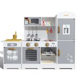 CoziBB Kids Corner Toy Kitchen, Play Wooden Kitchen Toy for Girls Boys Gifts, Large Pretend Role Play Kitchen, Kids Birthday for Toddler Baby, Corner Cabinet Kitchen Playset, Children Age 3+, Grey