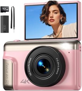 Digital Camera 4K for Photography Vlogging: 64MP Compact Photo Camera for Video 180° Flip Screen 3" Portable Digital Cameras with 16X Digital Zoom 32GB SD Card Gifts for Kids Beginners Adults Pink