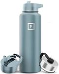 IRON °FLASK Camping & Hiking Hydration Flask, Wide Mouth, 3 Straw Lids, Stainless Steel Outdoor Water Bottle, Double Walled, Insulated Thermos, Metal Canteen - Elemental Gray, 40 Oz