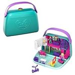 Polly Pocket Pocket World Mini Mall Escape Purse-shaped Compact with Micro Polly and Lila dolls, Surprise Reveals, Movie Theater, Elevator, Dressing Room, Scooters & More; Ages 4 and Older, GCJ86