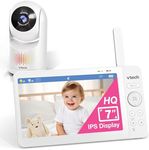 VTech Advanced HQ Max 7" Digital Video Baby Monitor with Pan Tilt Zoom, Long Battery Life 5000mAh, IPS Screen, Touch Control Multi-Color Night Light, 2-Way Talk, HQ Display, Lullabies, No WiFi, White