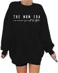 ASTANFY Oversized Mama Sweatshirt for Women Mama Letter Print Pullover Tops Mom Life Tops Casual Crewneck Sweatshirts, Black, XL