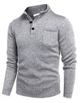 COOFANDY Men Henley Sweatshirt Quarter Button Collar Mock Neck Pullover Sweaters Grey