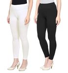 Slim Fit Women's Ankle Length Leggings Combo Pack Of 2 | Free Size Cotton Lycra Fabric (White + Black)